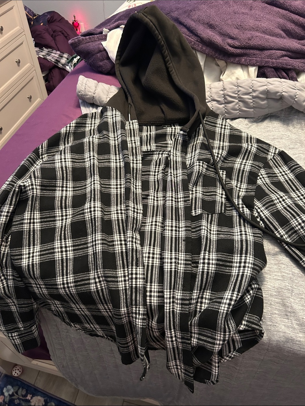 Black & White Plaid Hoodie Jacket